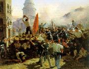 Horace Vernet Painting of a barricade on Rue Soufflot oil